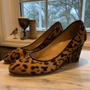 J. Crew Leopard Print Tan and Brown Wedge Pumps